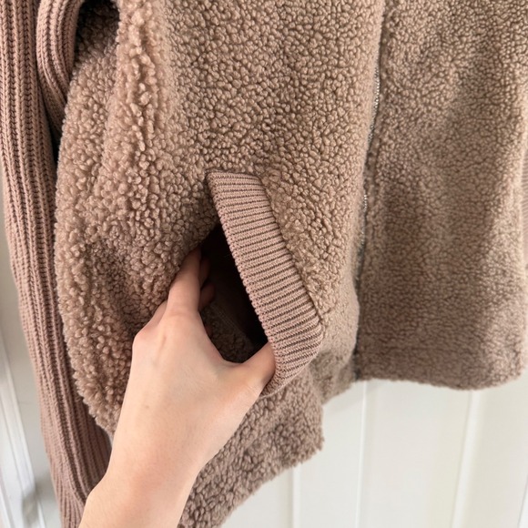 Varley Ardley Zip Through Knit Jacket Tan Brown Teddy Sherpa Size Small - Picture 6 of 7